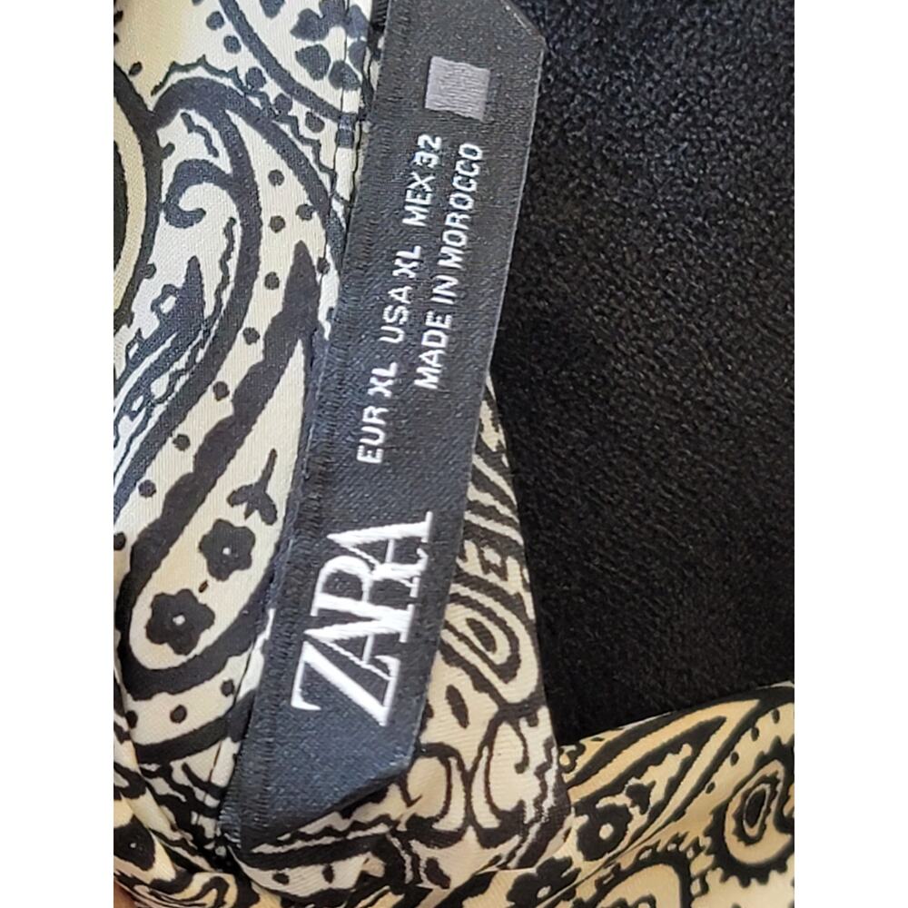 Zara Blouse Women's Size XL Black White Paisley Button Front Long Sleeve Shirt - Picture 7 of 9